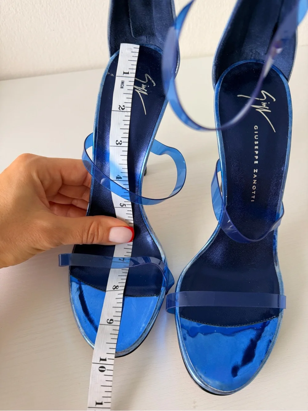 Giuseppe Zanotti Metallic Blue Clear-Strap Stiletto Sandals Size 38